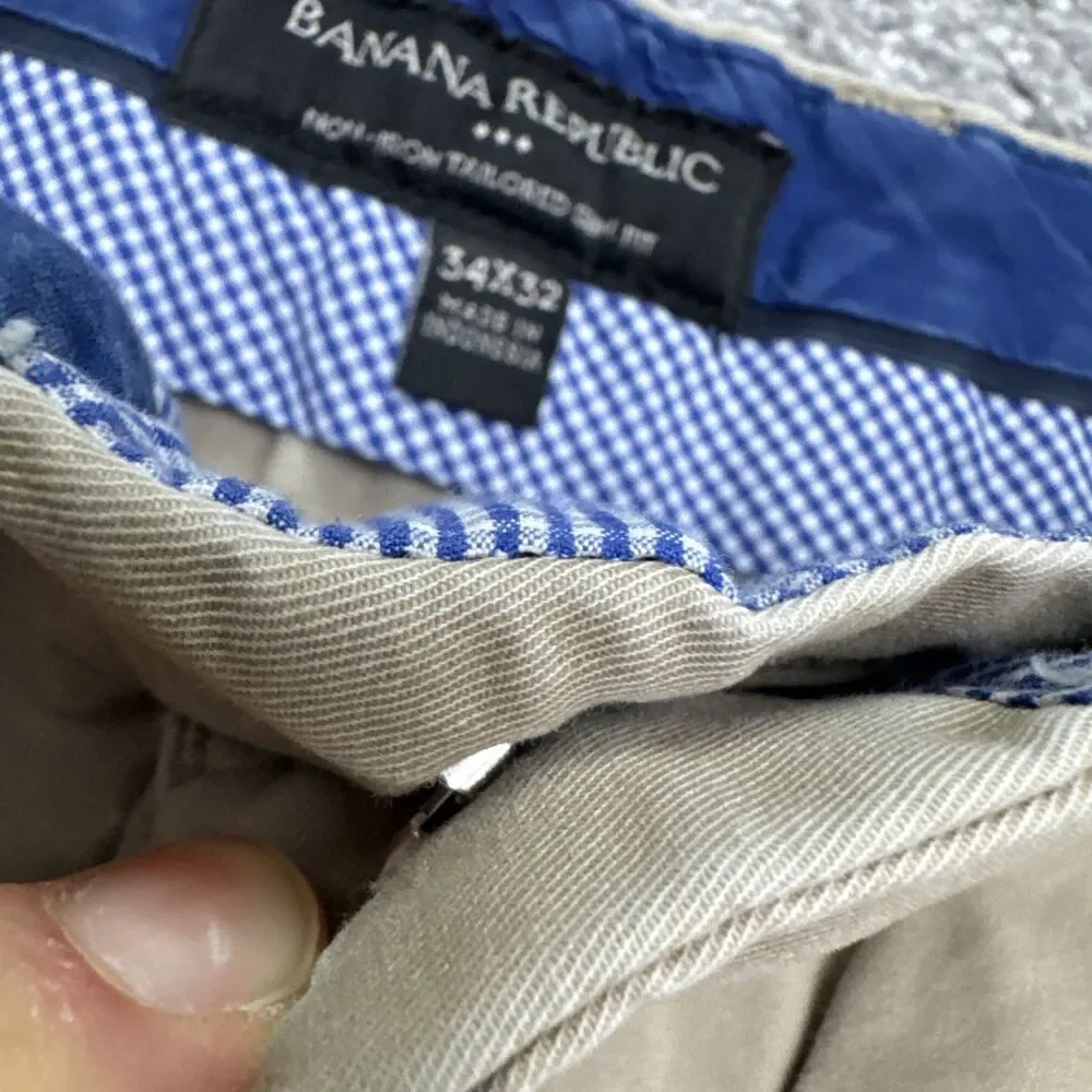 Banana Republic Tailored Slim Fit Non Iron Chino Pants Mens 34x32 Khaki Brown